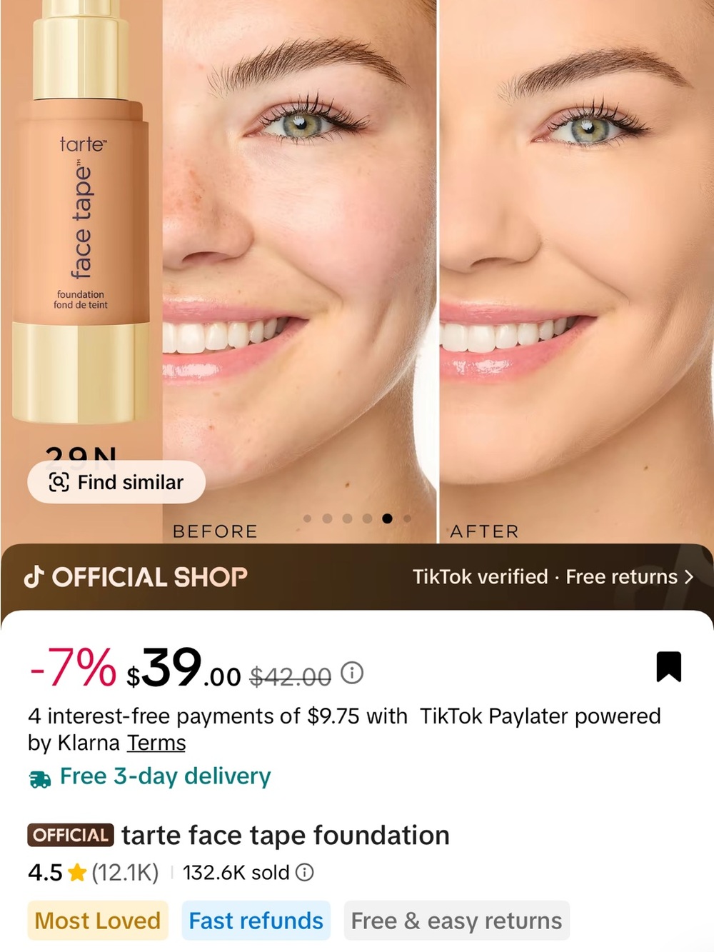 tarte Face Tape Foundation — Natural Beige 28N